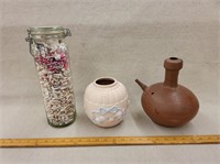 Large Jar of Seashells, Floral Vase, Pottery Piece