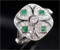 Art Deco style emerald and diamond set ring