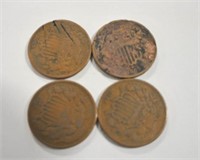 4 2 Cent Pieces (3- 1865, 1-1866)
