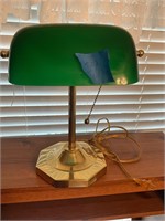 Green and brass piano style lamp