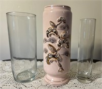 Tilso Pink w/ Pinecones Vase & 2 Glass Vases