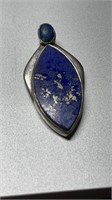 Vintage Sterling Silver Heavy Pendant With Blue St