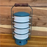 VINTAGE ENAMEL STACKING FOOD CONTAINERS & WARMER