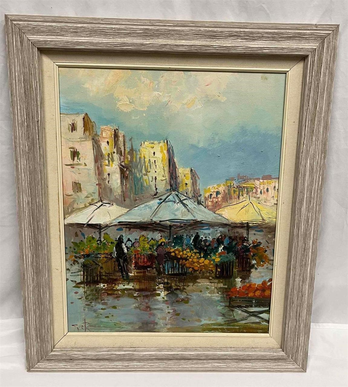 Framed Original Oil On Canvas Signed Cafe Street S