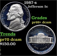 Proof 1987-s Jefferson Nickel 5c Grades GEM++ Proo