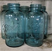 Five Half Gallon Blue Mason Jars