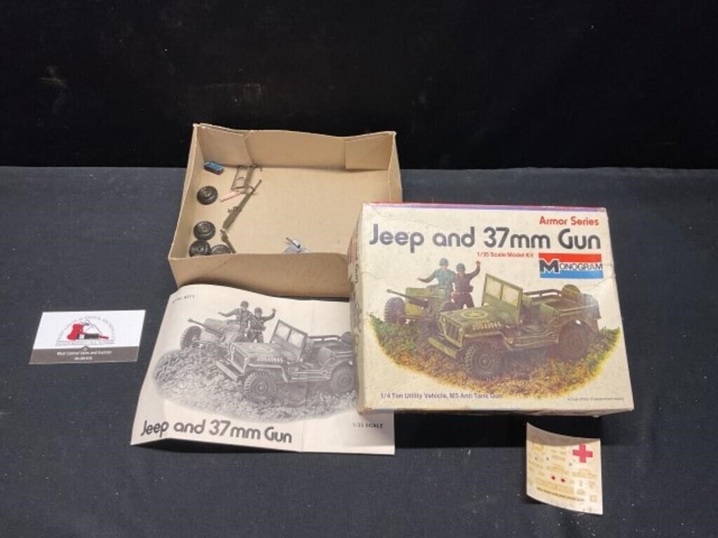 Monogram jeep and 37 mm gun model kit