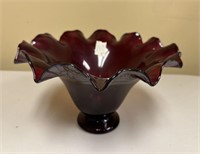 Fenton Style Riffled Rim Red Compote Bowl