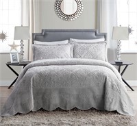 King Size Bedding  Plush Bedspread  3-Piece Grey