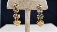 14kt Yellow Gold Dangle Heart Post Earrings