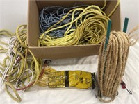 Box of assorted ropes, twine, and straps.