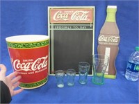 coca-cola chalk board -thermometer -waste bin -