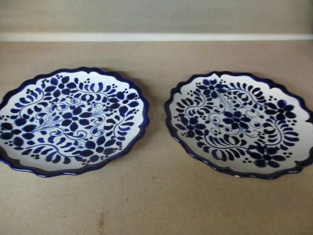 Vintage Lot of 2 Ceramic Blue Floral plates