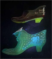 Fenton & Souvenir Uranium Glass Boots