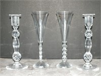 CRYSTAL CANDLESTICKS, FRENCH CRYSTAL HEART STEMS