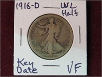 1916 D WALKING LIBERTY HALF DOLLAR 90% KEY DATE VF