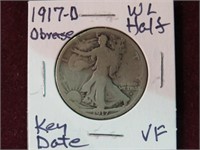 1917 D OBV WALK  LIB 1/2 DOLLAR 90% KEY DATE VF