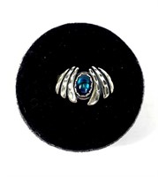 Sterling silver bezel set blue paua ring, size 6
