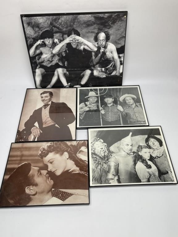 (5) Vintage Framed Studio Pictures: 3 Stooges, +