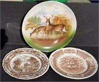 Stag & Doe Charger and 2 Brown Transferware Plates