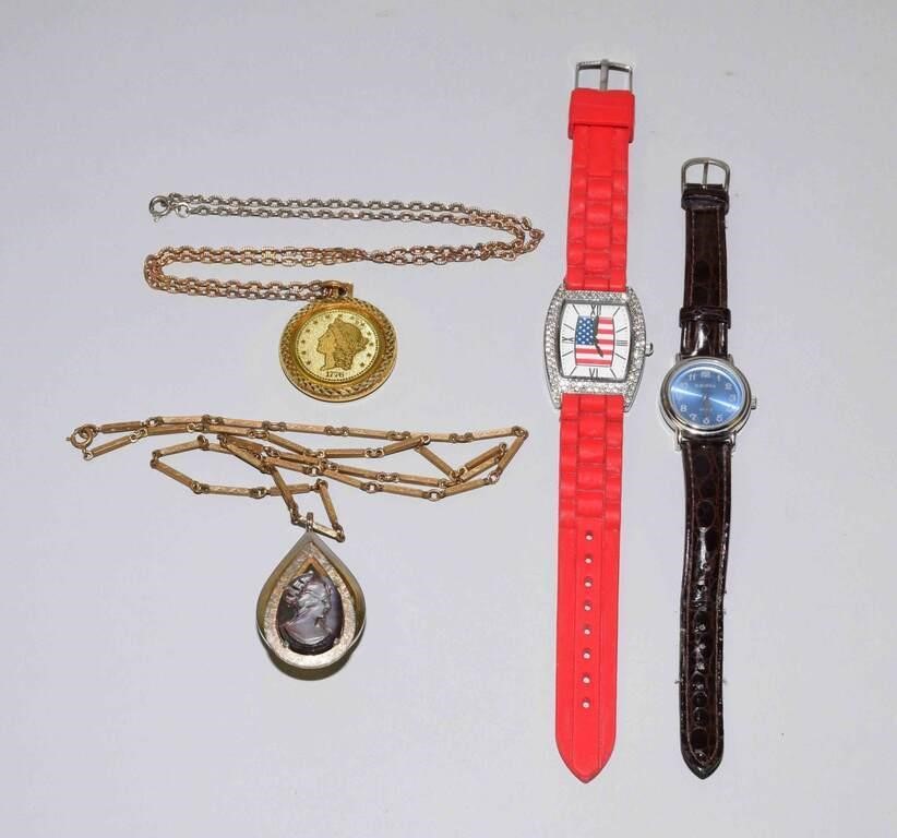LOT OF 3 WOMENS WATCHES + NECKLACE