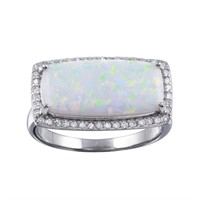 Sterling Silver-Created Opal Crystal Design Ring