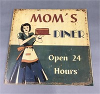 12 x 12” heavy metal mom’s diner open 24 hours