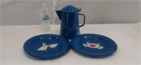 Blue with white speckle enamel covered coffee pot