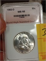 1962 d Franklin half dollar graded