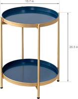 FUNME Folding End Table 2-Tier Metal Round Side T