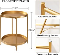 TeoKJ 2 Tier Gold Side Table, Folding Round Metal