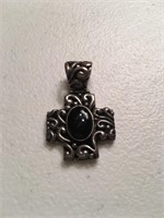 Sterling Silver Black Onyx Cross Pendant