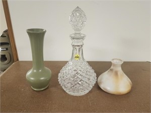 Crystal Decanter and 2 Vases
