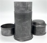 Antique / Vtg Chinese Pewter Tea Caddy