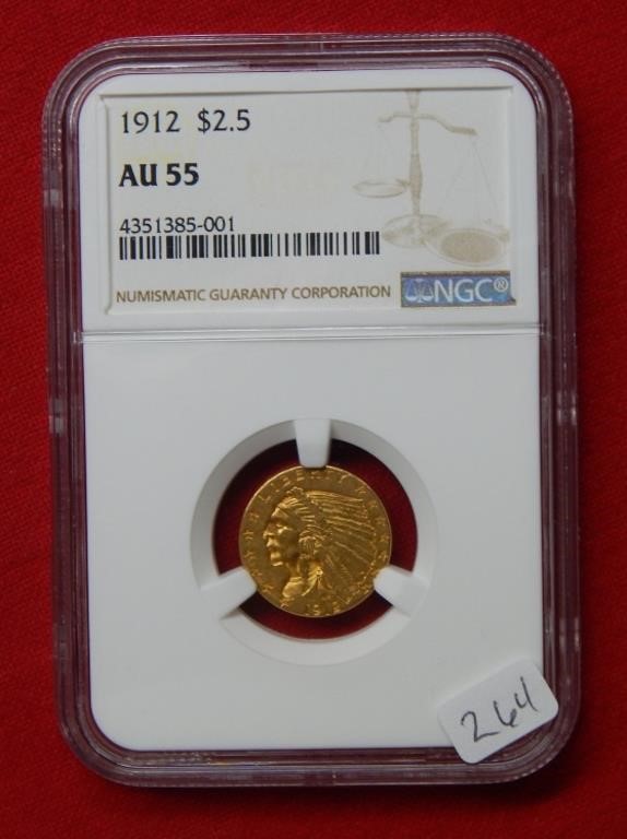 1912 $2.50 Gold Coin NGC AU55