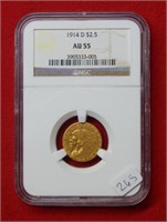 1914 D $2.50 Gold Coin NGC AU55