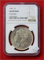 1901 Morgan Silver Dollar NGC AU Details Cleaned