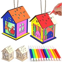 2 Pack DIY Christmas Wooden House with LED