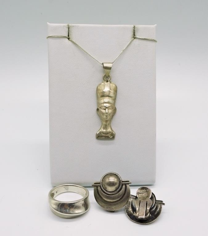 STERLING NECKLACE, RING & EARRING SET