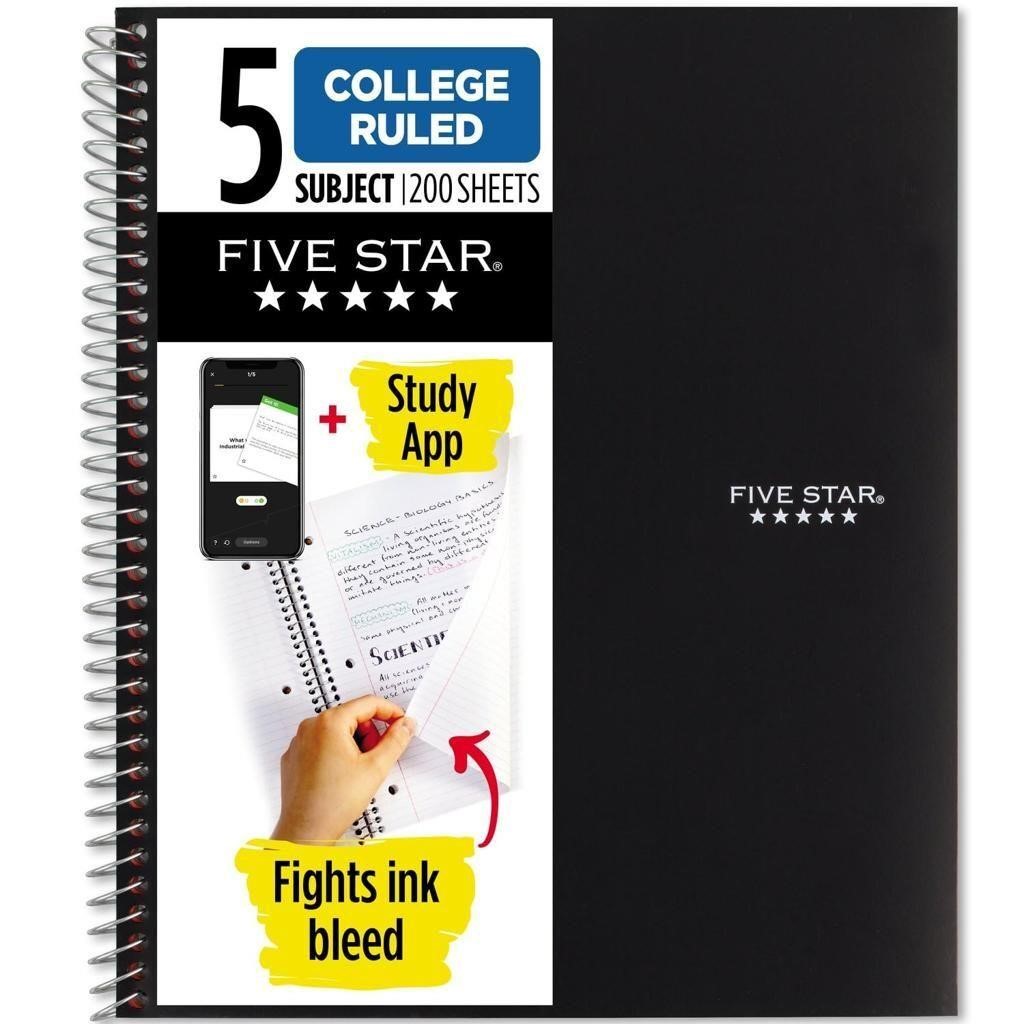 Five Star Spiral Notebook   Study App  5 Subject