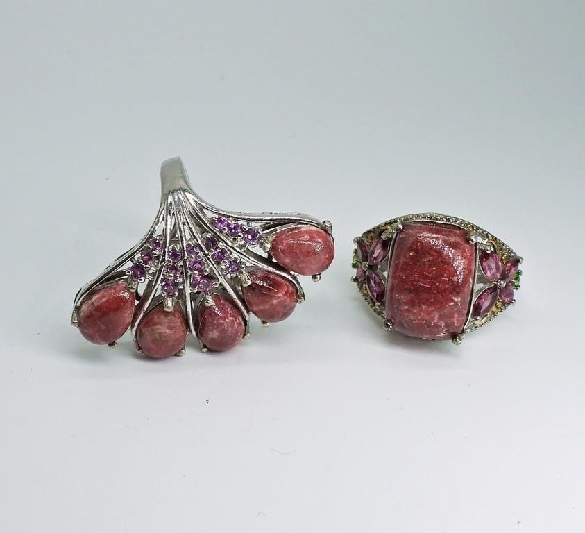 2 PINK THULITE STERLING RINGS