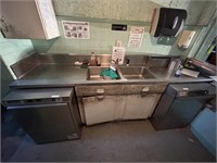 stainless top/sink 102"L x 24" W w/contents and pa