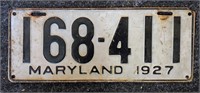 1927 MARYLAND LICENSE PLATE EXCELLENT CONDITION