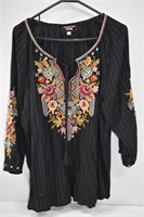 Johnny Was Clansy Embroidered Peasant Top Size L