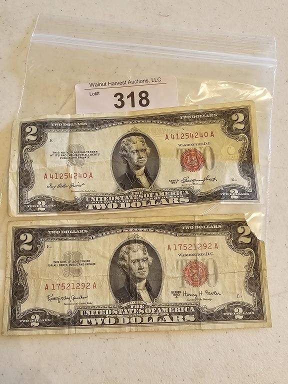 1953, 1963-A RED LETTER TWO DOLLAR BILLS