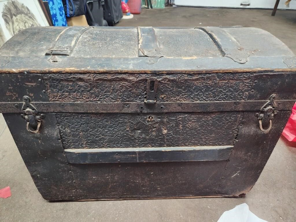 Antique Dome Shaped Trunk with Wheels