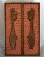 Pair teak carved wall plaques