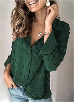 Astylish Womens Button Down Pompom Blouse, Med