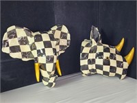 Checkered elephant & rhino head wall decor