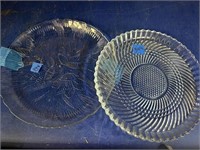 2 Glass Serving Plates Etched
